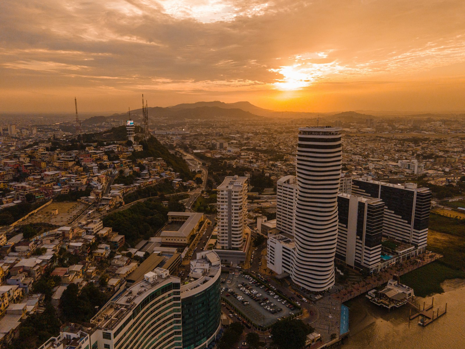 Panoramic view of Guayaquil at sunset